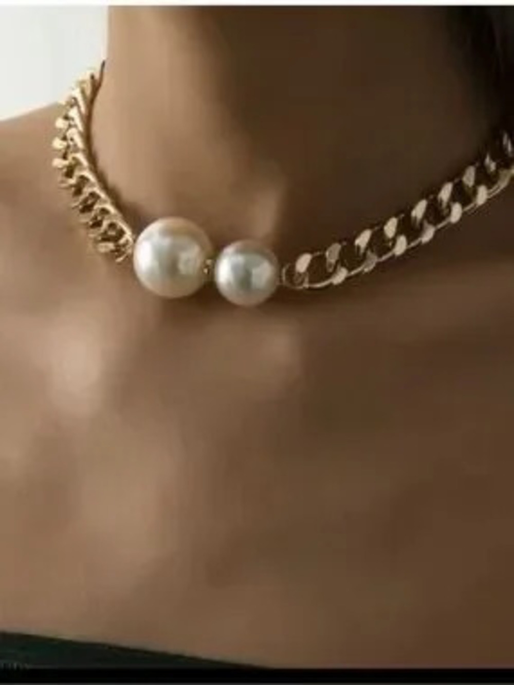 Gold Chain Choker with Pearl Accents
